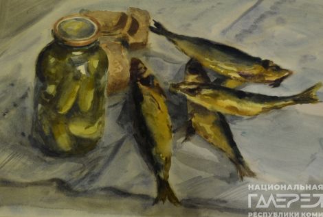 &laquoСоленые огурцы и рыба&raquo художник: Кудяшев Григорий Васильевич
